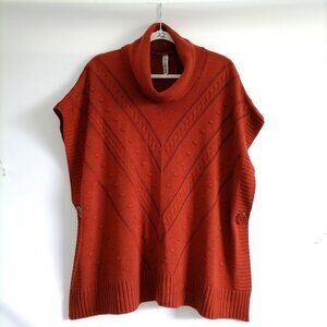 Bianka Collection Womens Burnt Orange High Neck Preppy Knitted Poncho Sweater OS